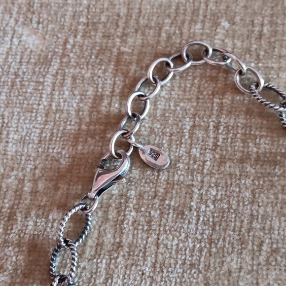 Studio Barse 925 Silver Turquoise Lariat Textured Link Necklace - Picture 3 of 11